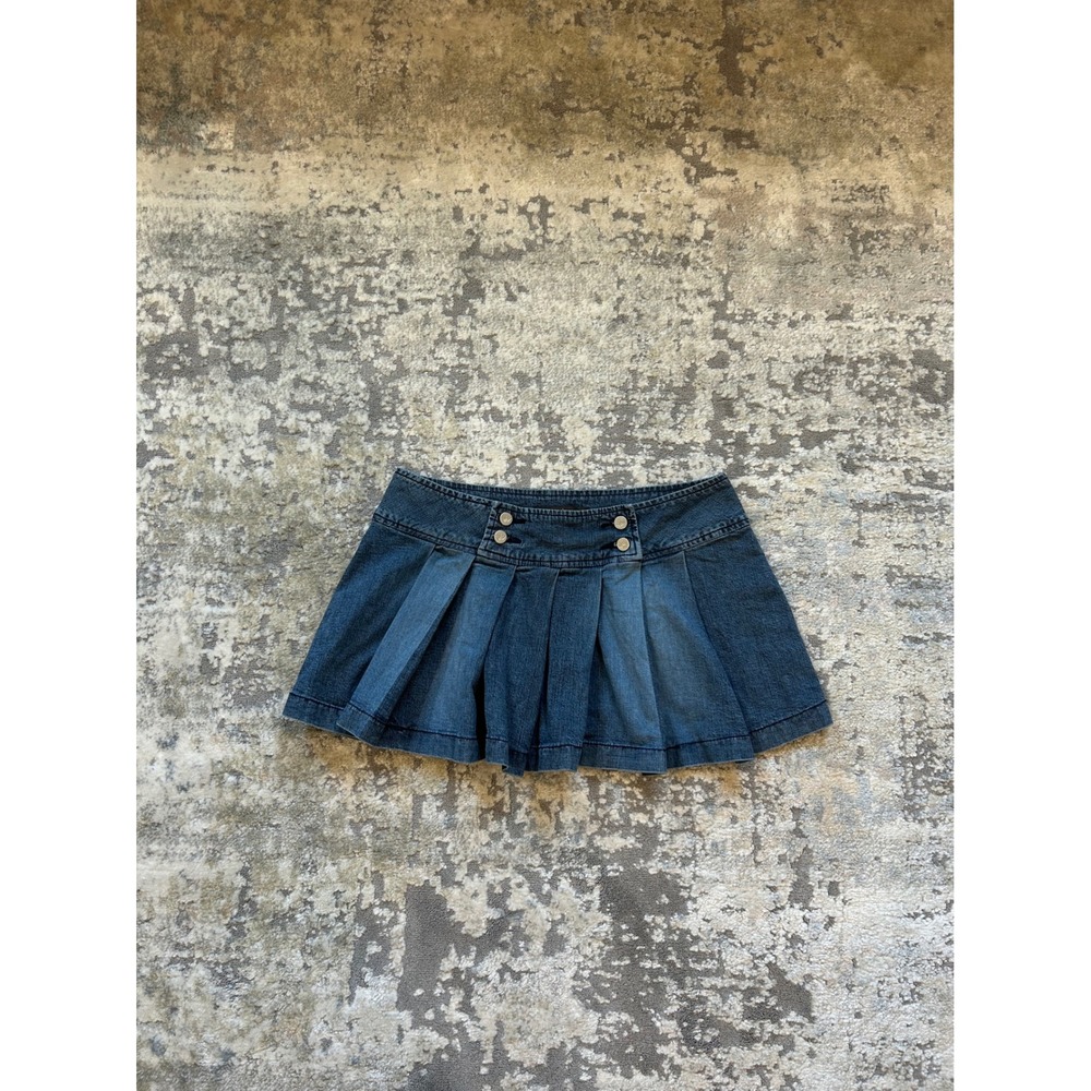 Y2K denim pleated mini‎ micro skirt Baddie 4 button detail 9